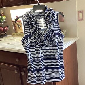 Milano Navy and White Ruffle Blouse